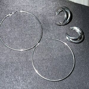 New Plunder Elegant Silver Hoop Earrings Set